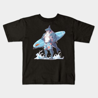 Seriously Anime Surfer Shark Kids T-Shirt